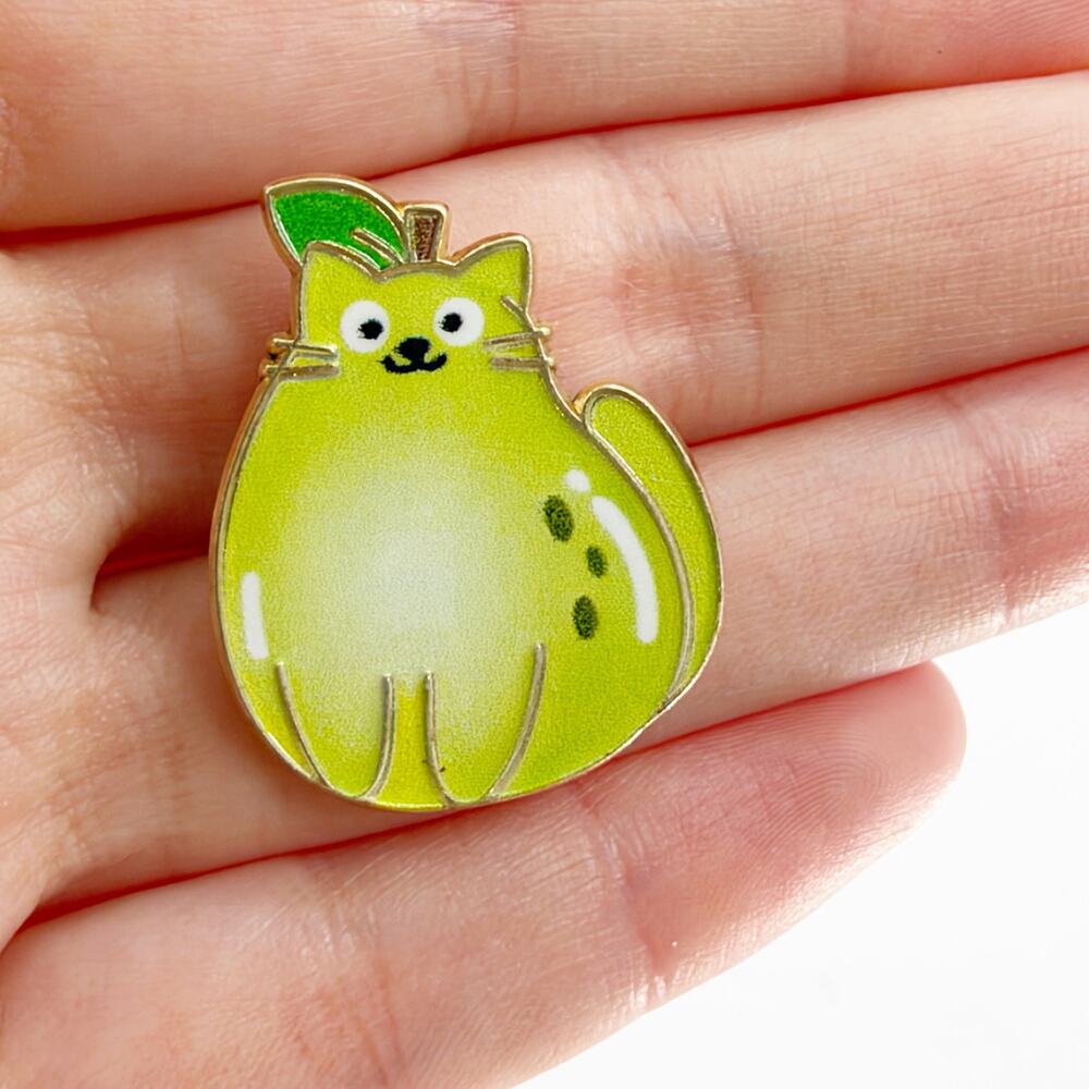 Cat Pear Enamel Pin Green Kitty Fruit Lapel Pin